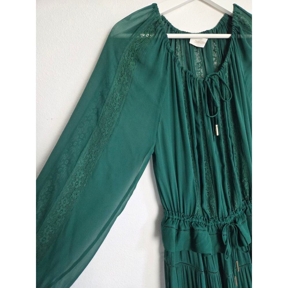 Zimmermann Deep Green Tiered Long Sleeve Maxi Dress. - Picture 5 of 12